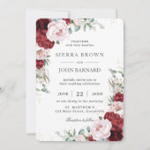 Invitation Russe Boho Bourgogne Blush Peonies Floral (Devant)