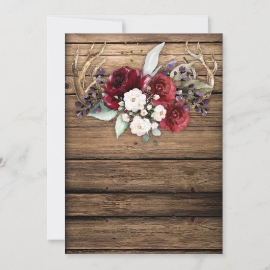 Invitation Russe Boho Bourgogne & Roses Blanches Antlers Mari (Dos)