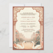 Invitation Russe Boho Earthy Floral Mariage de cygne indien (Devant)