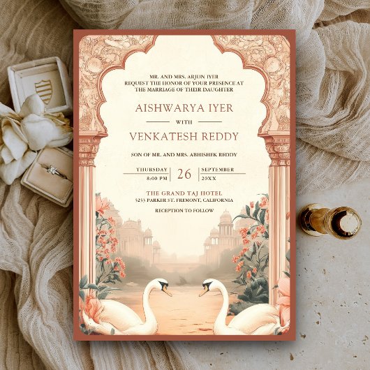 Invitation Russe Boho Earthy Floral Mariage de cygne indien