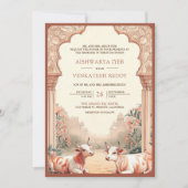 Invitation Russe Boho Earthy Floral Mariage de vache indienne (Devant)