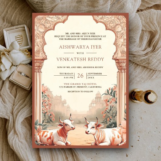 Invitation Russe Boho Earthy Floral Mariage de vache indienne