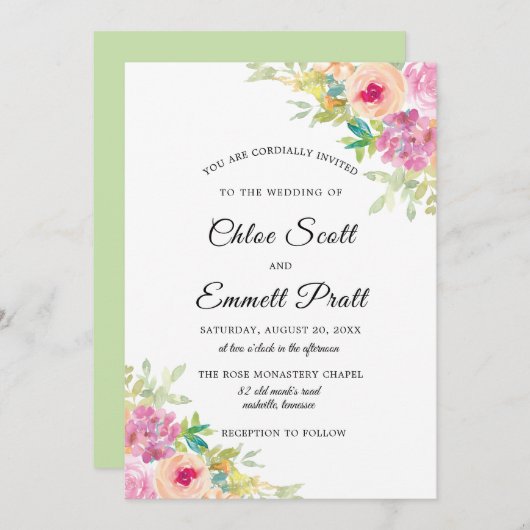 Invitation Russe Boho Fleur sauvage Mariage (Devant / Derrière)