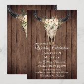 Invitation Russe Boho Floral Vache Crâne sur Mariage Barnwood (Devant / Derrière)