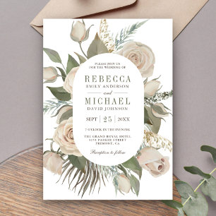 Invitation Russe Boho Ivory Rose Sage Green Feuille Mariage