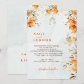 Invitation Russe Boho orange Aquarelle Bleu Mariage (Devant / Derrière)