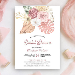 Invitation Russe Boho Palm Dusty rose Roses Fête des mariées
