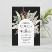 Invitation Russe Boho Pampas Eucalyptus Arch Mariage noir (Debout devant)