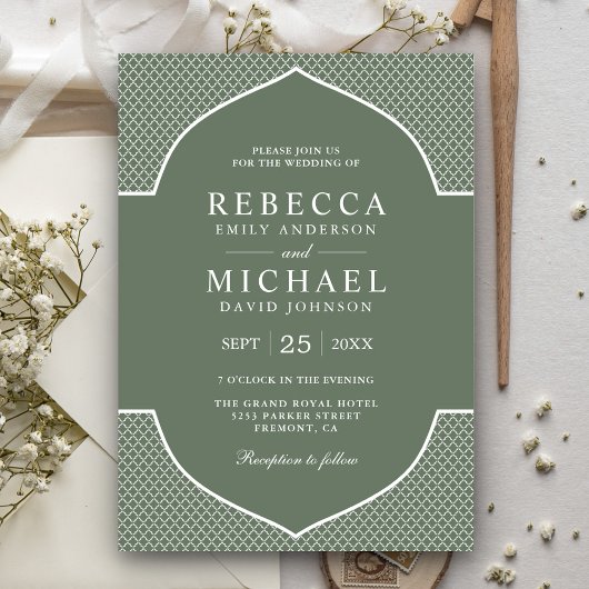 Invitation Russe Boho Sage Green Ethnic Indian Arch Mariage