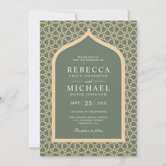 Invitation Russe Boho treillis Arc Sage Mariage vert (Devant)
