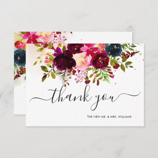 Invitation Russe Boho Watercolor Blush Marsala Navy (Devant / Derrière)