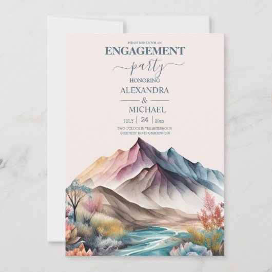 Invitation Russe Boho Watercolor Fiançailles Invitat (Devant)