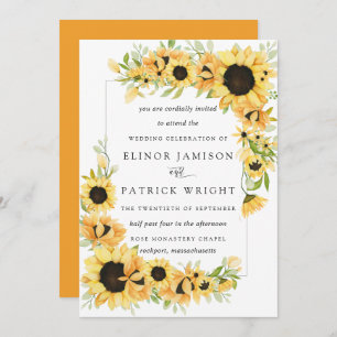 Invitation Russe Boho Yellow Sunflower Mariage d'été