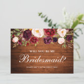 Invitation Russe Bois Bourgogne Floral Bridesmaid (Debout devant)