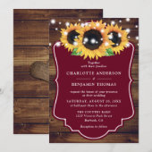 Invitation Russe Bois Bourgogne Mariage de tournesol (Devant / Derrière)