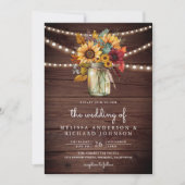 Invitation Russe Bois Bourgogne Sunflowers Mason Jar Mariage (Devant)