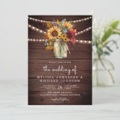 Invitation Russe Bois Bourgogne Sunflowers Mason Jar Mariage (Debout devant)