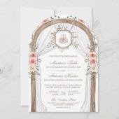 Invitation Russe Bois Floral Arc islamique musulman Mariage (Devant)