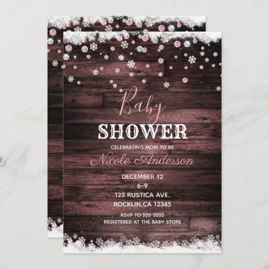 Invitation Russe Bois rose Rose Or Baby shower de neige d'hiv