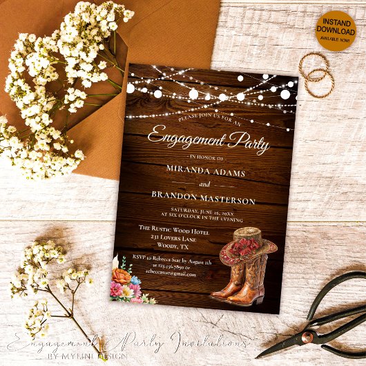 Invitation Russe Boot Boot Boot Western Engagement Party