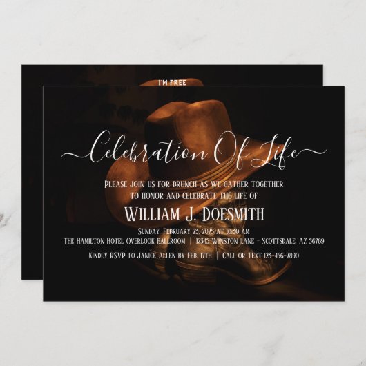 Invitation Russe Boots Cowboy Casquette funéraire service com (Devant / Derrière)