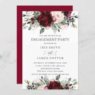 Invitation Russe Bourgogne Blush Floral Engagement Party