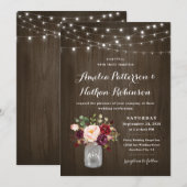 Invitation Russe Bourgogne Blush Floral Mason Jar Mariage (Devant / Derrière)