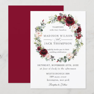 Invitation Russe Bourgogne Blush Rose Floral Mariage