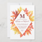 Invitation Russe Bourgogne et Orange automne Feuilles Mariage (Devant)