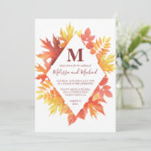 Invitation Russe Bourgogne et Orange automne Feuilles Mariage (Debout devant)
