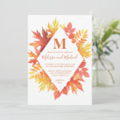 Invitation Russe Bourgogne et Orange automne Feuilles Mariage (Debout devant)