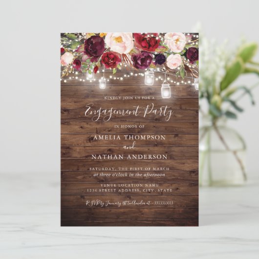 Invitation Russe Bourgogne Floral Lights (Debout devant)