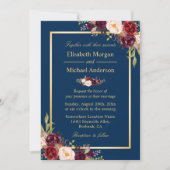 Invitation Russe Bourgogne Floral Mariage bleu marine (Devant)