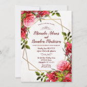 Invitation Russe Bourgogne Floral Mariage de couronne d'or (Devant)