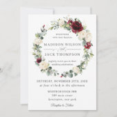 Invitation Russe Bourgogne Ivory Blanc Floral Mariage (Devant)