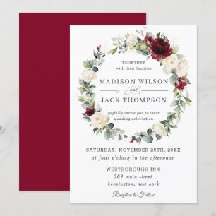 Invitation Russe Bourgogne Ivory Blanc Floral Mariage
