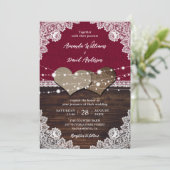 Invitation Russe Bourgogne Mariage de dentelle Burlap (Debout devant)