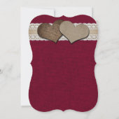 Invitation Russe Bourgogne Mariage de dentelle de Burlap (Dos)