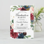 Invitation Russe Bourgogne Marine Bleu & Rouge Cadre Floral (Debout devant)