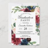 Invitation Russe Bourgogne Marine Bleu & Rouge Cadre Floral (Devant)