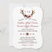 Invitation Russe Bourgogne Marsala Floral Antlers Mariage (Devant)