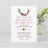Invitation Russe Bourgogne Marsala Floral Antlers Mariage (Debout devant)