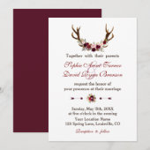 Invitation Russe Bourgogne Marsala Floral Antlers Mariage (Devant / Derrière)