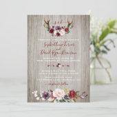 Invitation Russe Bourgogne rose Floral Antlers Mariage en boi (Debout devant)