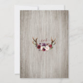 Invitation Russe Bourgogne rose Floral Antlers Mariage en boi (Dos)
