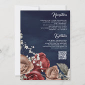 Invitation Russe Bourgogne Rose QR Code Mariage bleu marine (Dos)
