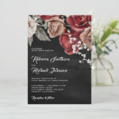 Invitation Russe Bourgogne Rose QR Code Mariage noir (Debout devant)