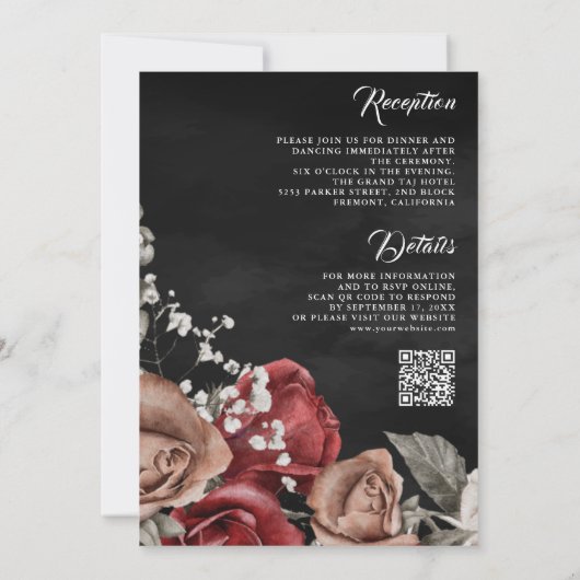 Invitation Russe Bourgogne Rose QR Code Mariage noir (Dos)