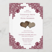 Invitation Russe Bourgogne Rouge Burlap et Mariage de dentell (Devant / Derrière)