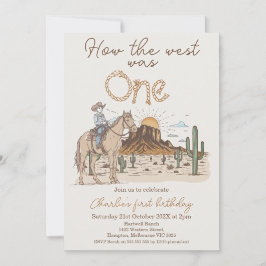 Invitation Russe Brown Cowboy Comment West a été un 1er anniv (Devant)